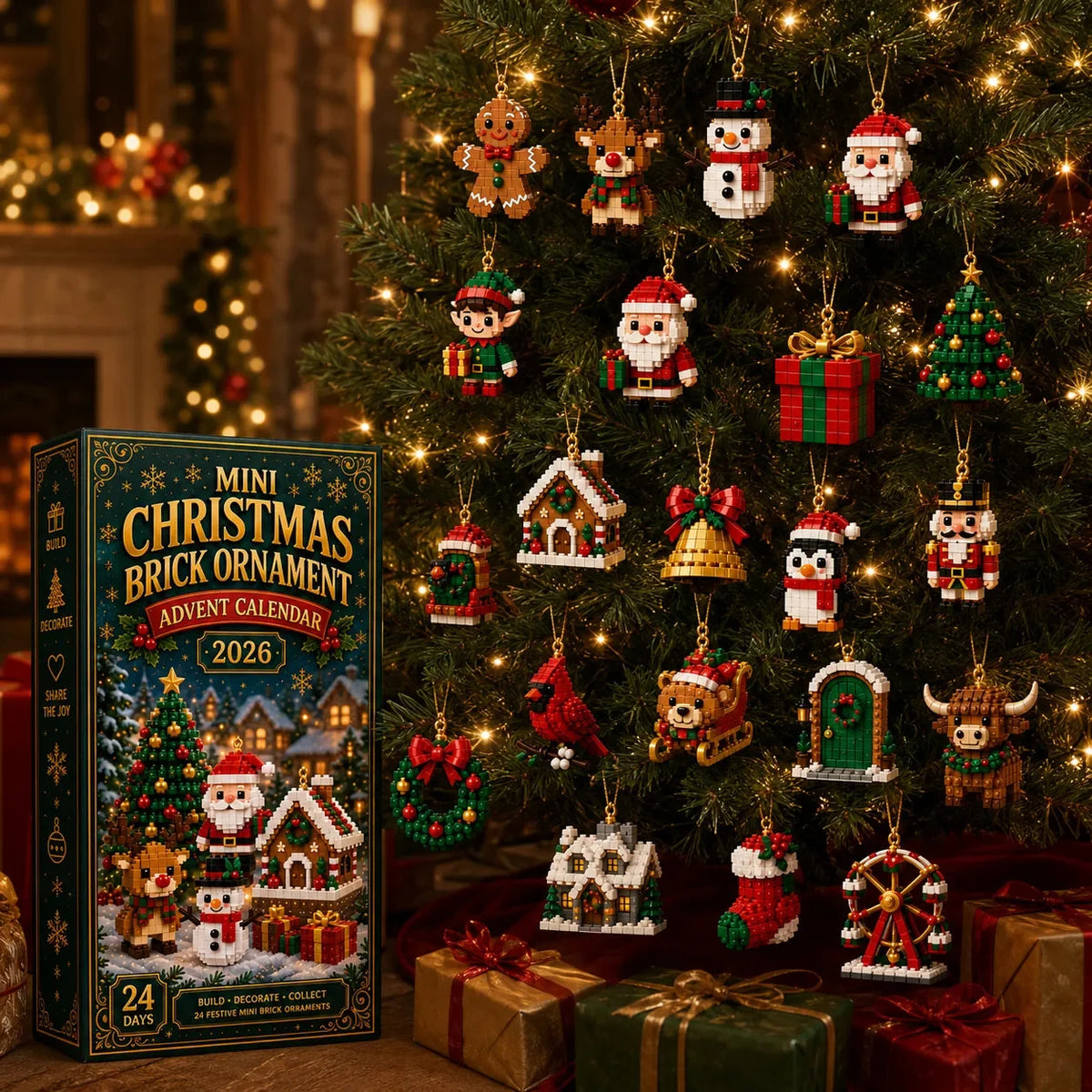 🎄 24-Day Mini Christmas Brick Ornament Advent Calendar – 24 Unique Buildable Holiday Models