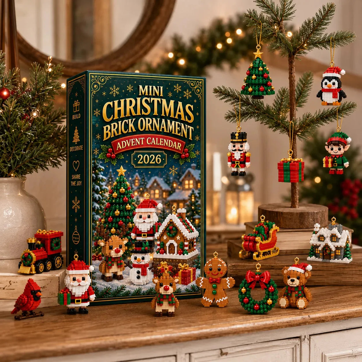 🎄 24-Day Mini Christmas Brick Ornament Advent Calendar – 24 Unique Buildable Holiday Models