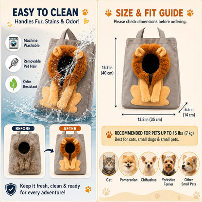 Cozy Lion Cat Tote – Adorable Pet Carrier Bag for Cats & Small Pets