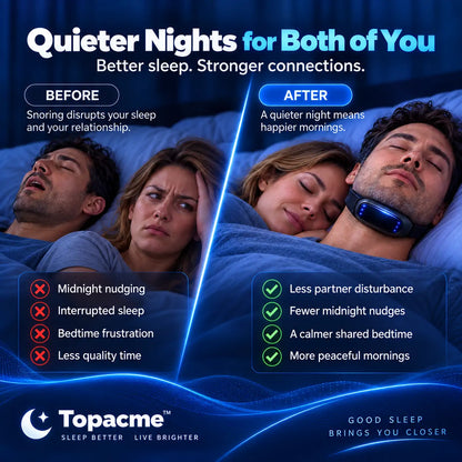 Illustrative before-and-after shared sleep scene for Topacme Noctra; experiences vary