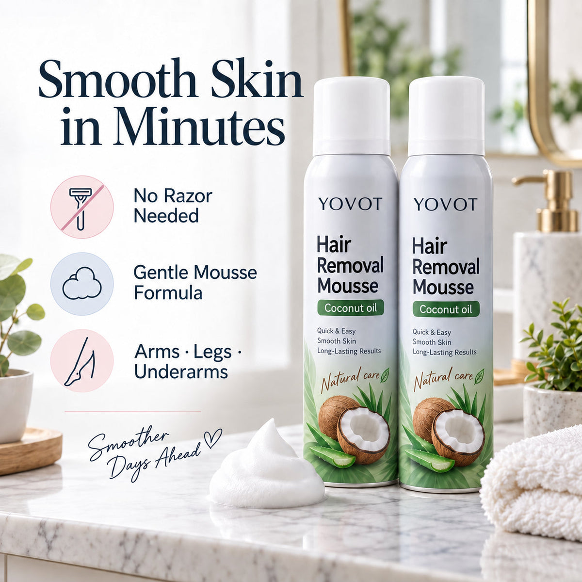 Yovot® Hair Removal Mousse – Full-Body Coconut Oil Foam for Smooth Skin