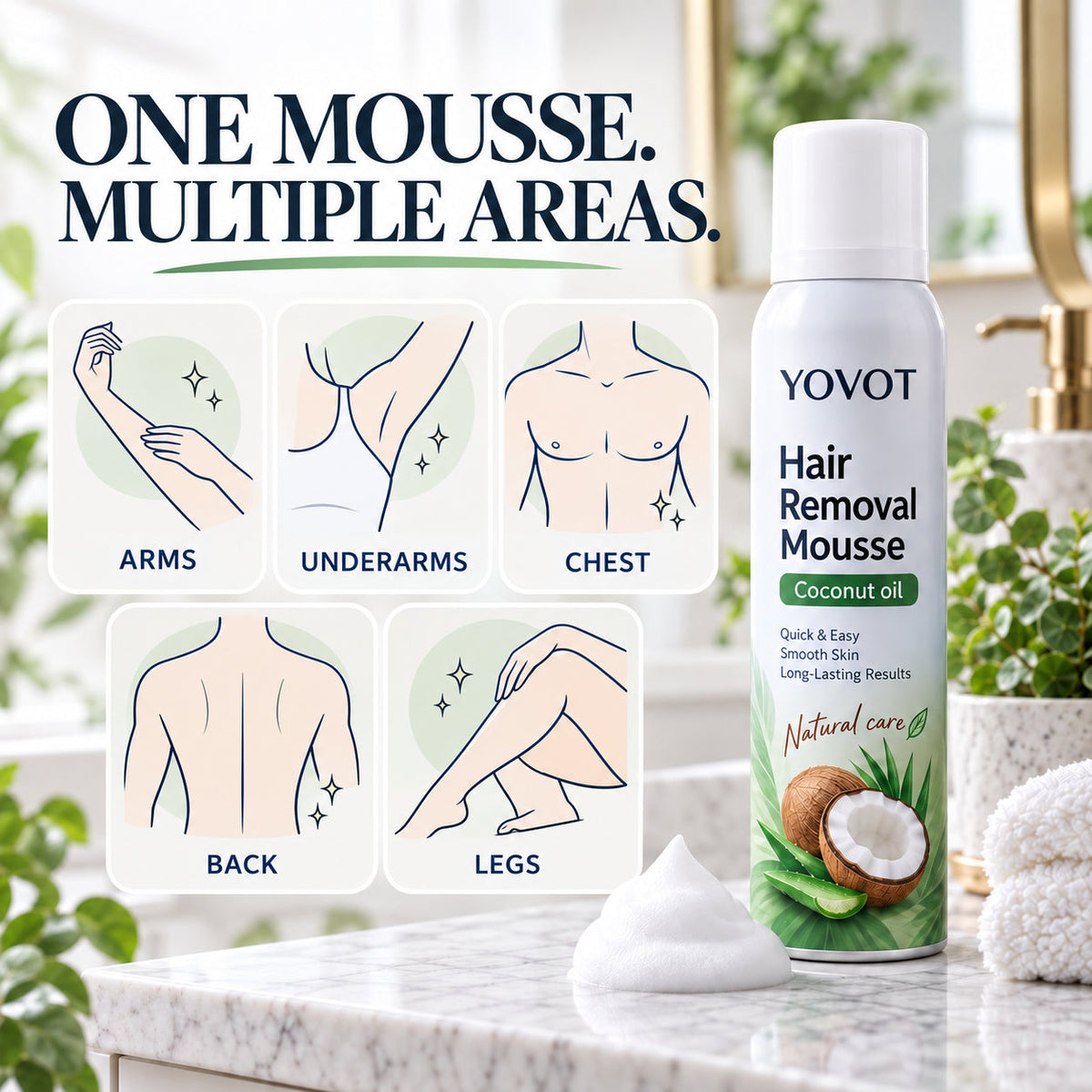 Yovot® Hair Removal Mousse – Full-Body Coconut Oil Foam for Smooth Skin