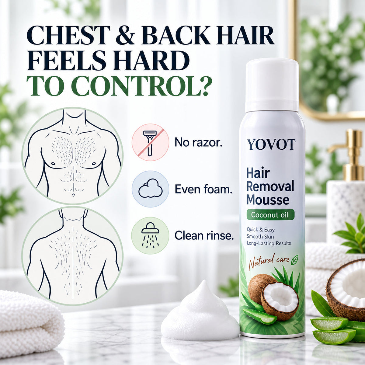 Yovot® Hair Removal Mousse – Full-Body Coconut Oil Foam for Smooth Skin