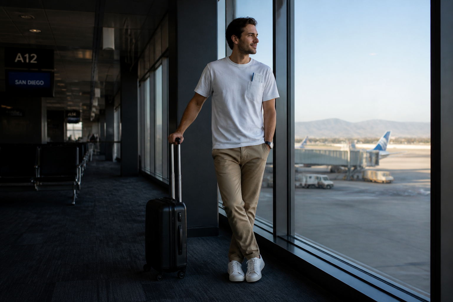 Relaxed traveler with luggage