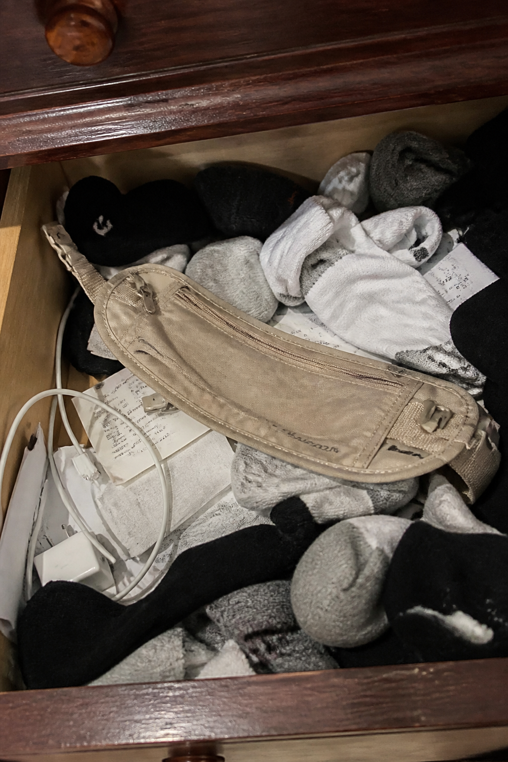 Uncomfortable money belt abandoned in a suitcase